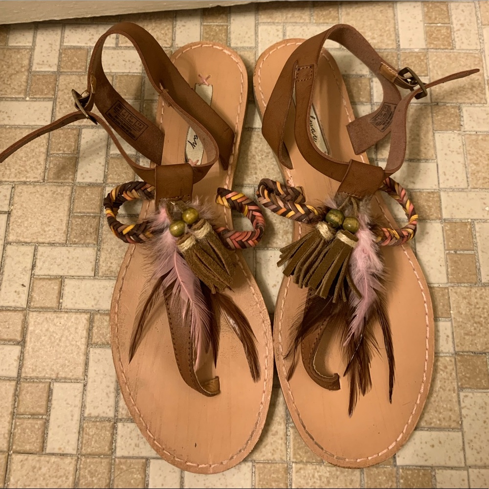 Boho beaded braided strap summer sandals.